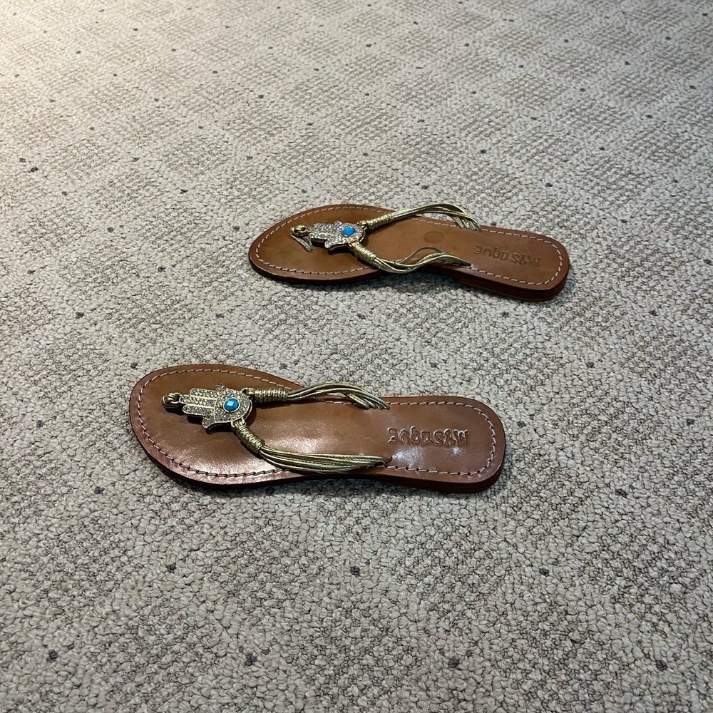 Mystique Egyptian Leather Style Sandals with Crystal Hamza. - Picture 7 of 10
